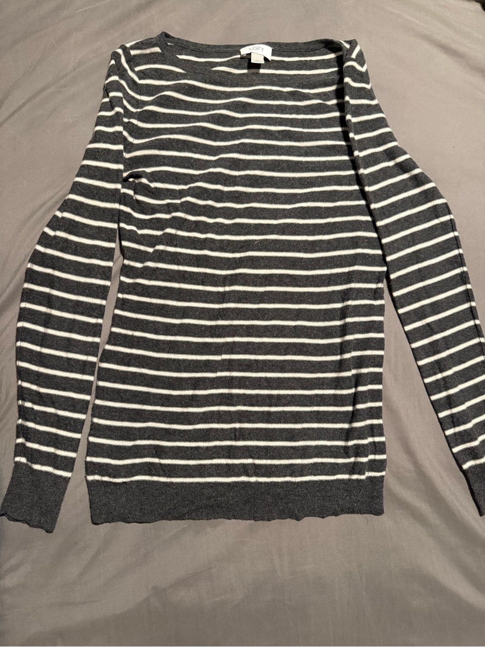 Ann Taylor Black and White Striped Crewneck Sweater
